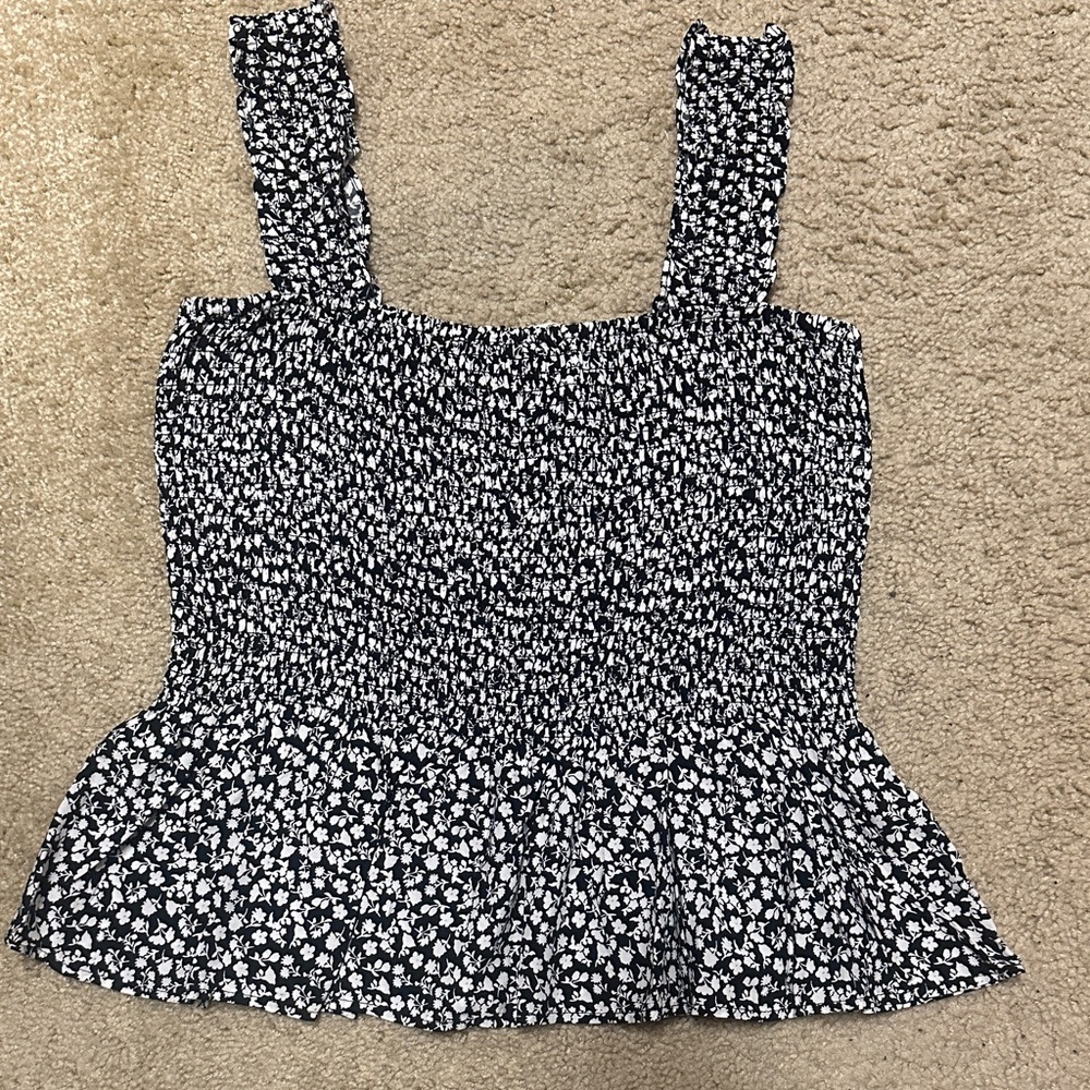 Elodie Black and White Floral Women's Peplum Top XL
